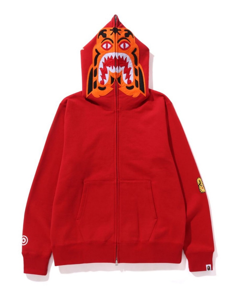 Sweat a Capuche Bape Tiger Full Zip Rouge Clair Homme | LME-53209684