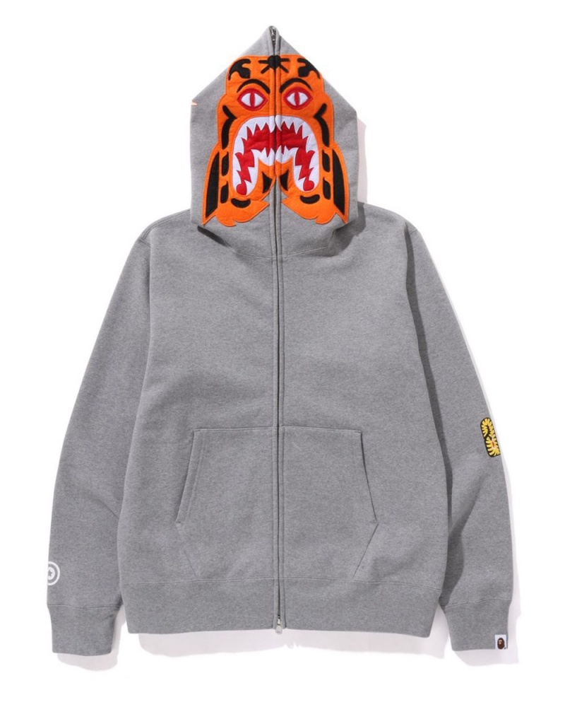 Sweat a Capuche Bape Tiger Full Zip Grise Homme | FNB-24818438