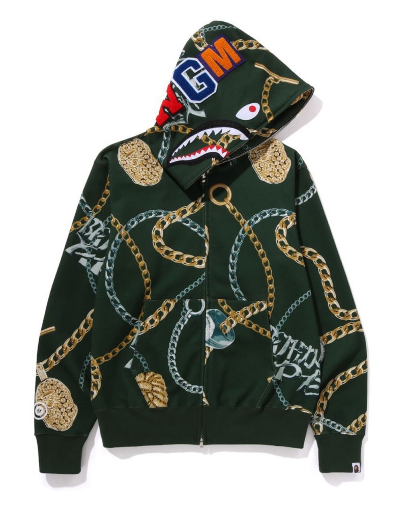 Sweat a Capuche Bape Jewels Shark Full Zip Vert Homme | PDE-74388817