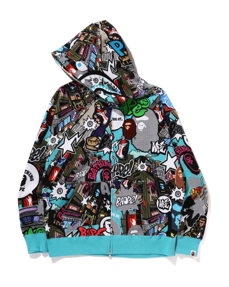 Sweat a Capuche Bape Comic Art Shark Zip Noir Homme | YPN-01089598