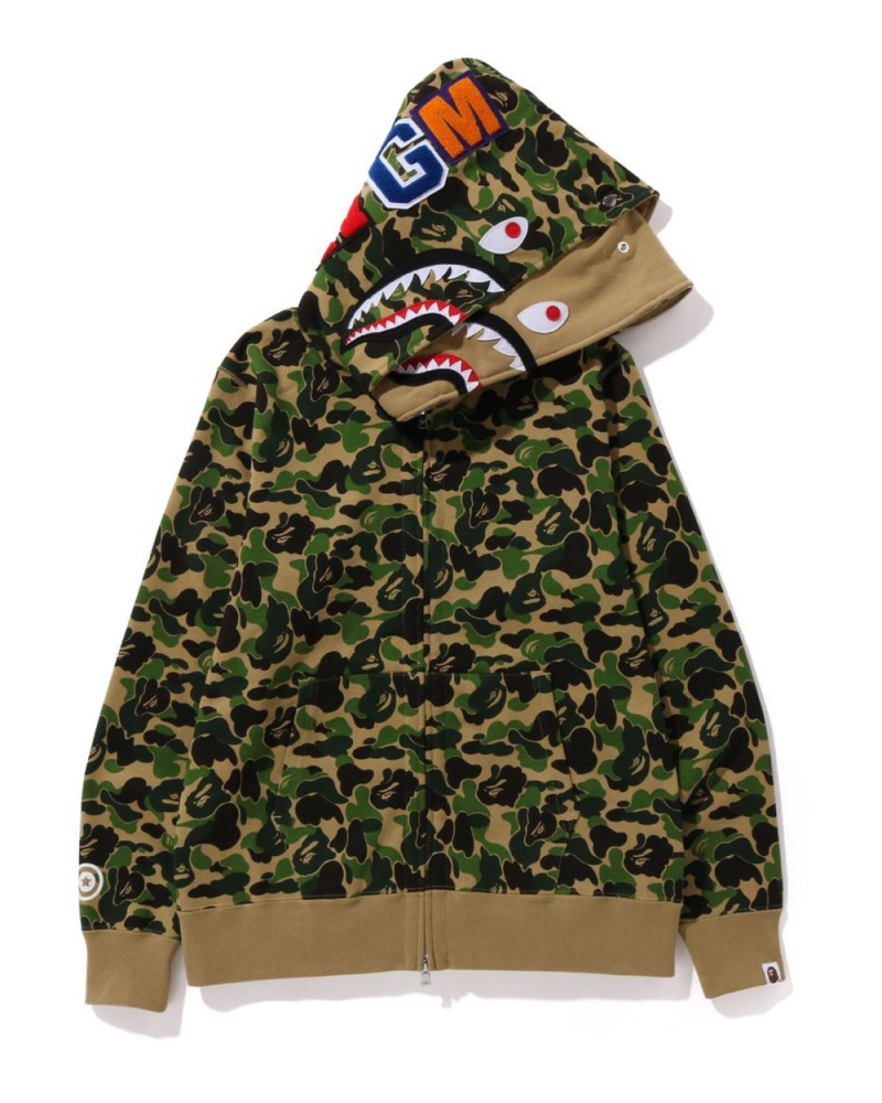 Sweat a Capuche Bape ABC Camo Double Shark Full Zip Vert Homme | GOF-75120003