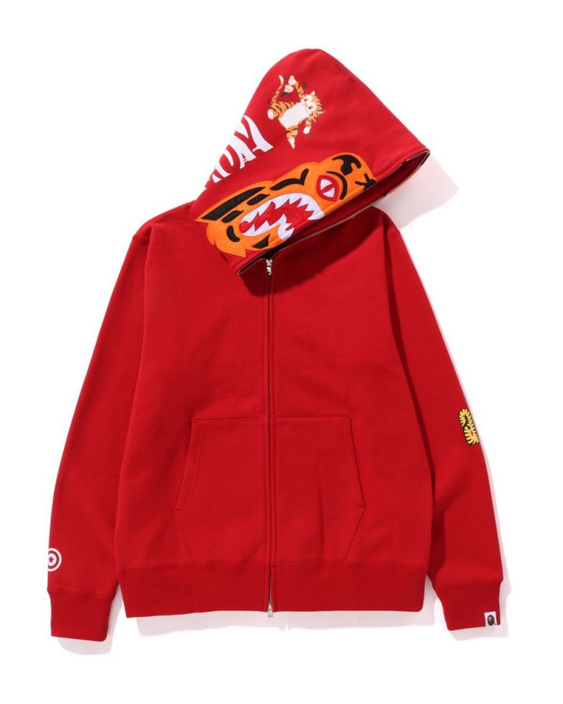 Sweat a Capuche Bape Tiger Full Zip Rouge Clair Homme | LME-53209684