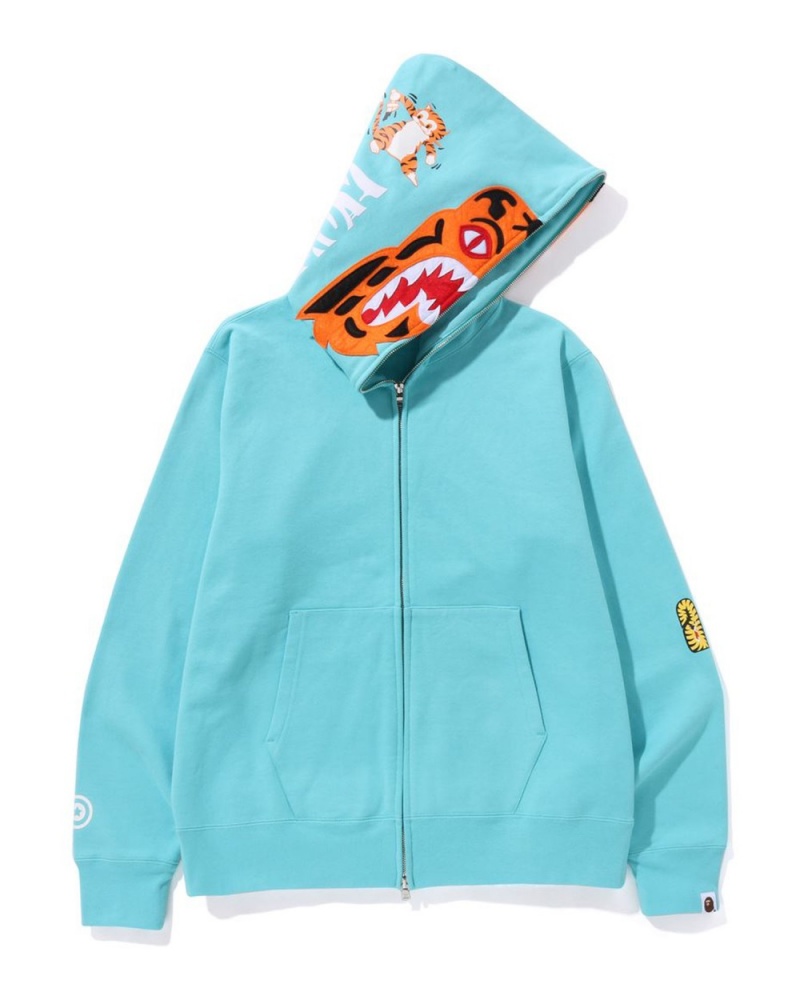 Sweat a Capuche Bape Tiger Full Zip Vert Clair Homme | XKE-87112167