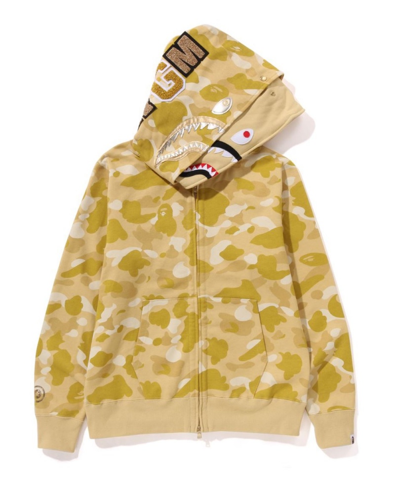 Sweat a Capuche Bape Color Camo Double Shark Full Zip Jaune Homme | KLC-65728144