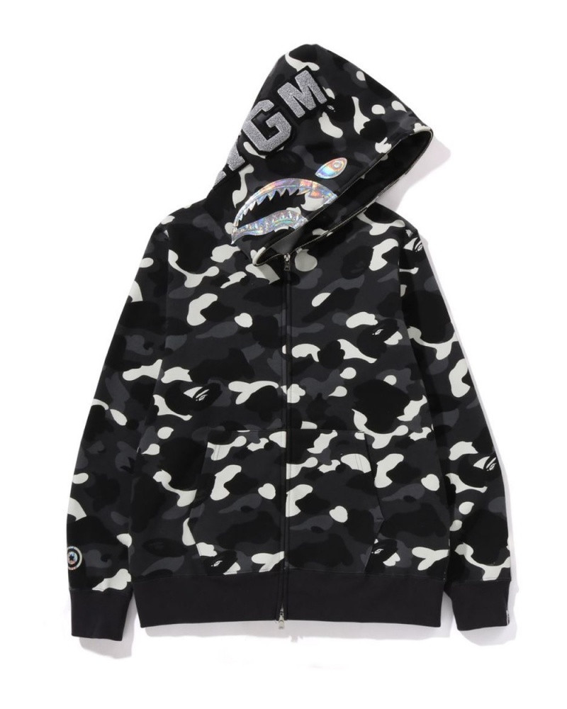 Sweat a Capuche Bape City Camo Shark Full Zip Noir Homme | HWY-39372404