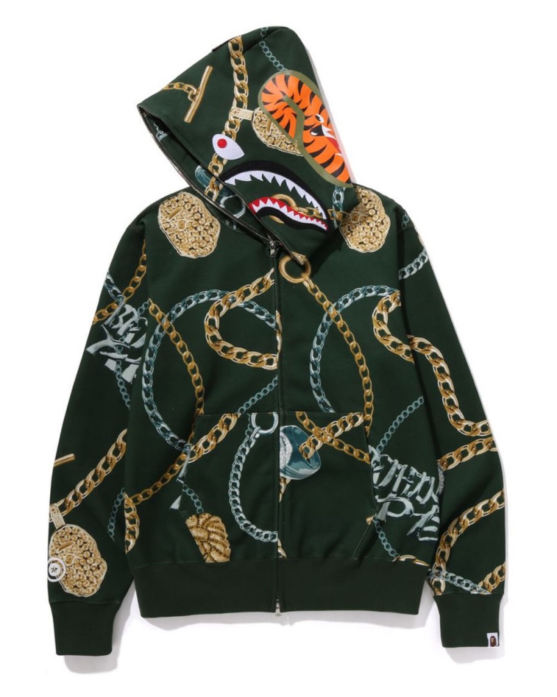 Sweat a Capuche Bape Jewels Shark Full Zip Vert Homme | PDE-74388817