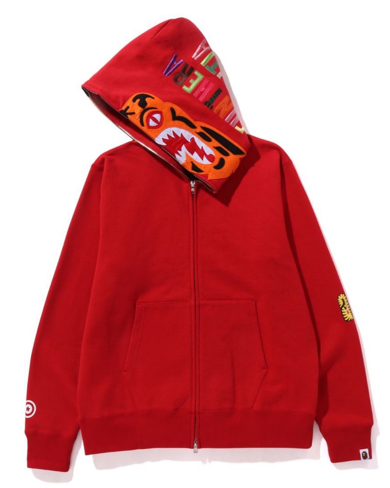 Sweat a Capuche Bape Tiger Full Zip Rouge Clair Homme | LME-53209684