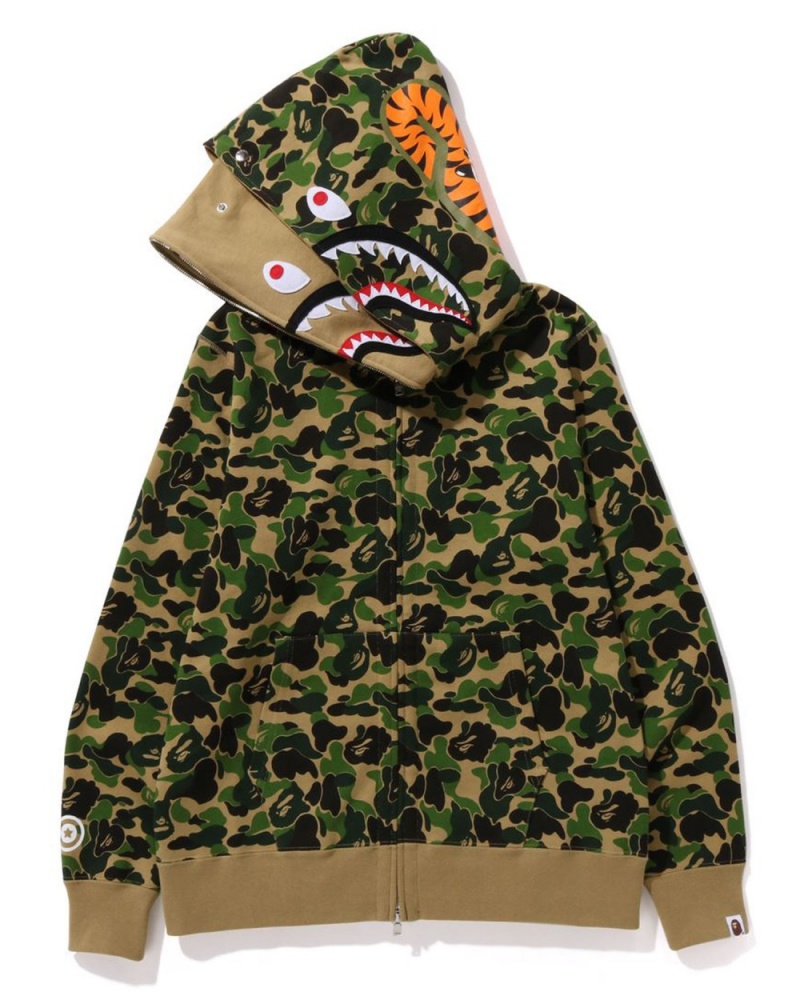 Sweat a Capuche Bape ABC Camo Double Shark Full Zip Vert Homme | GOF-75120003