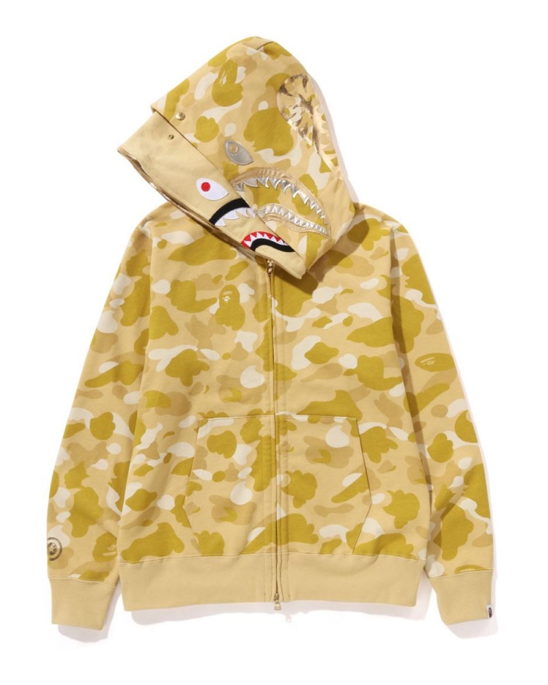 Sweat a Capuche Bape Color Camo Double Shark Full Zip Jaune Homme | KLC-65728144