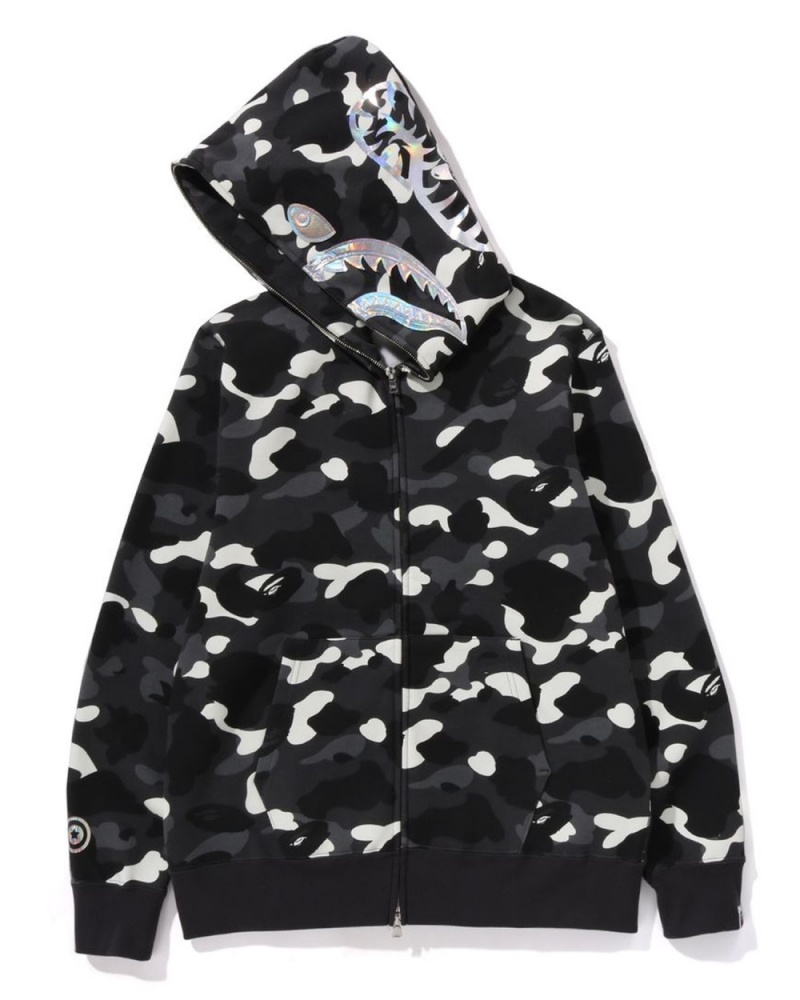 Sweat a Capuche Bape City Camo Shark Full Zip Noir Homme | HWY-39372404