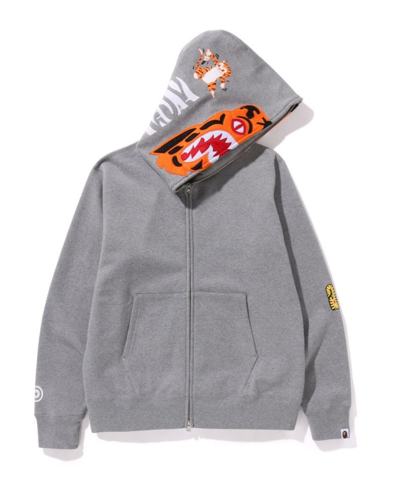 Sweat a Capuche Bape Tiger Full Zip Grise Homme | FNB-24818438