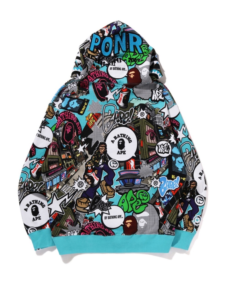 Sweat a Capuche Bape Comic Art Shark Zip Noir Homme | YPN-01089598