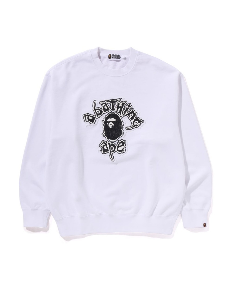 Sweats Bape Mad Ape College Heavy Washed Crewneck Blanche Homme | UVV-34750483