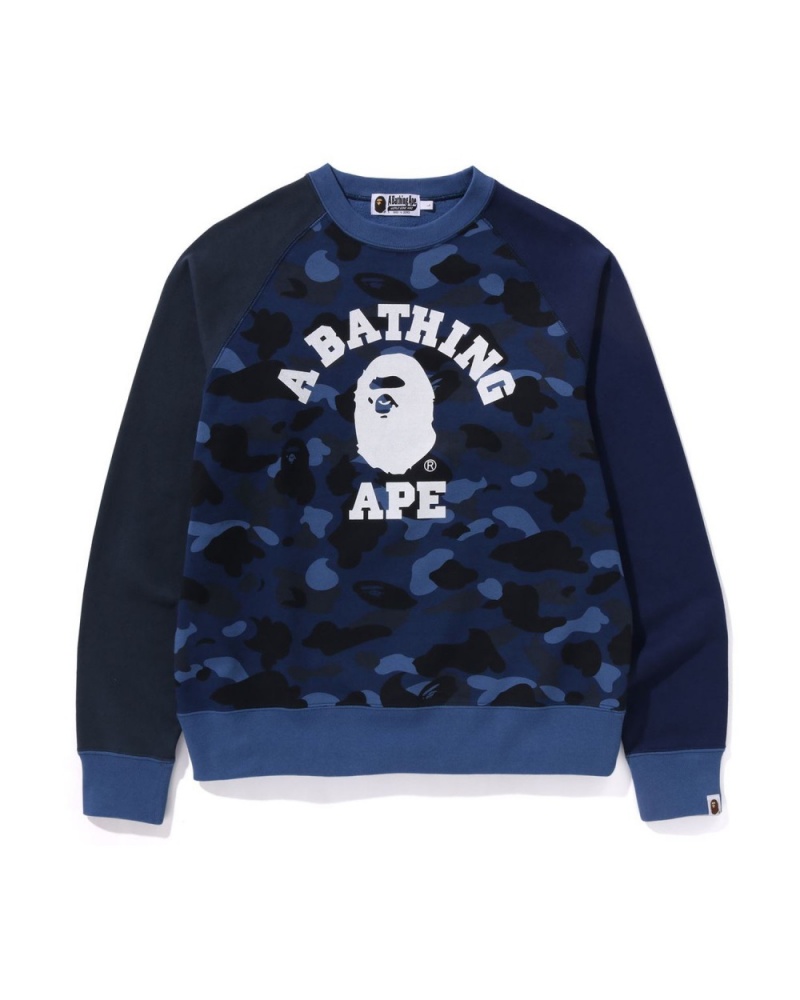 Sweats Bape Color Camo College Crewneck Bleu Marine Bleu Homme | JPQ-17967548