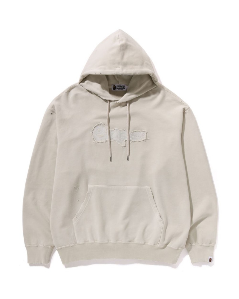 Sweat a Capuche Bape Destroyed Garment Dyed Pullover Blanche Homme | MKV-98340278