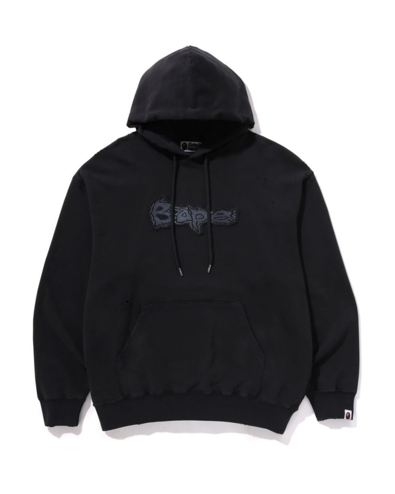 Sweat a Capuche Bape Destroyed Garment Dyed Pullover Noir Homme | UYH-16923582