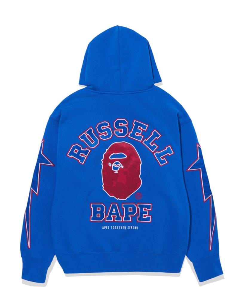 Sweat a Capuche Bape X Russell Pullover Bleu Royal Bleu Homme | QYM-31180112