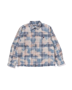 Chemises Bape Bleached Check Zip Bleu Homme | VIR-68558451