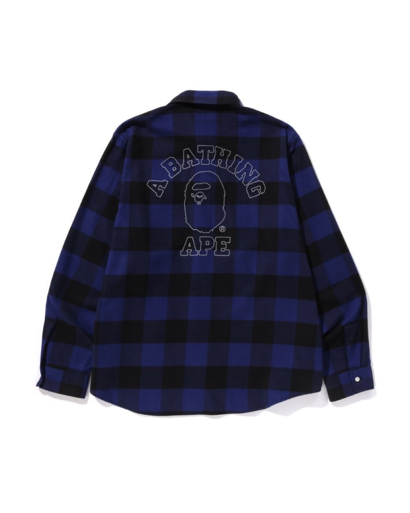 Chemises Bape College Block Check Relaxed Fit Bleu Marine Bleu Homme | YTP-88835154