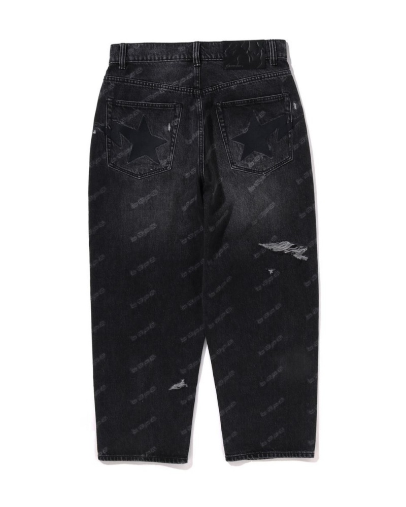 Jean Bape Hexagram Laser Destroy Denim Noir Homme | PFJ-48747645