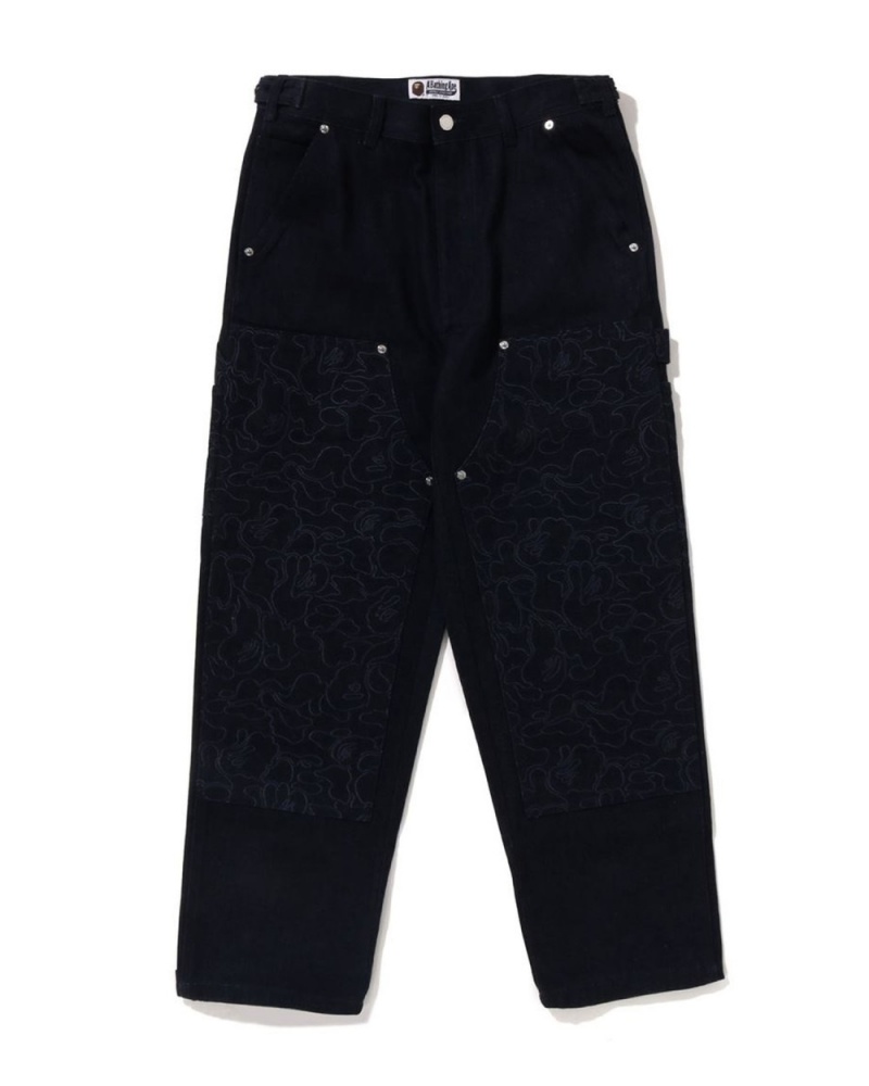 Jean Bape Line Camo Patch Denim Double Knee Travail Bleu Marine Bleu Homme | COX-63469340