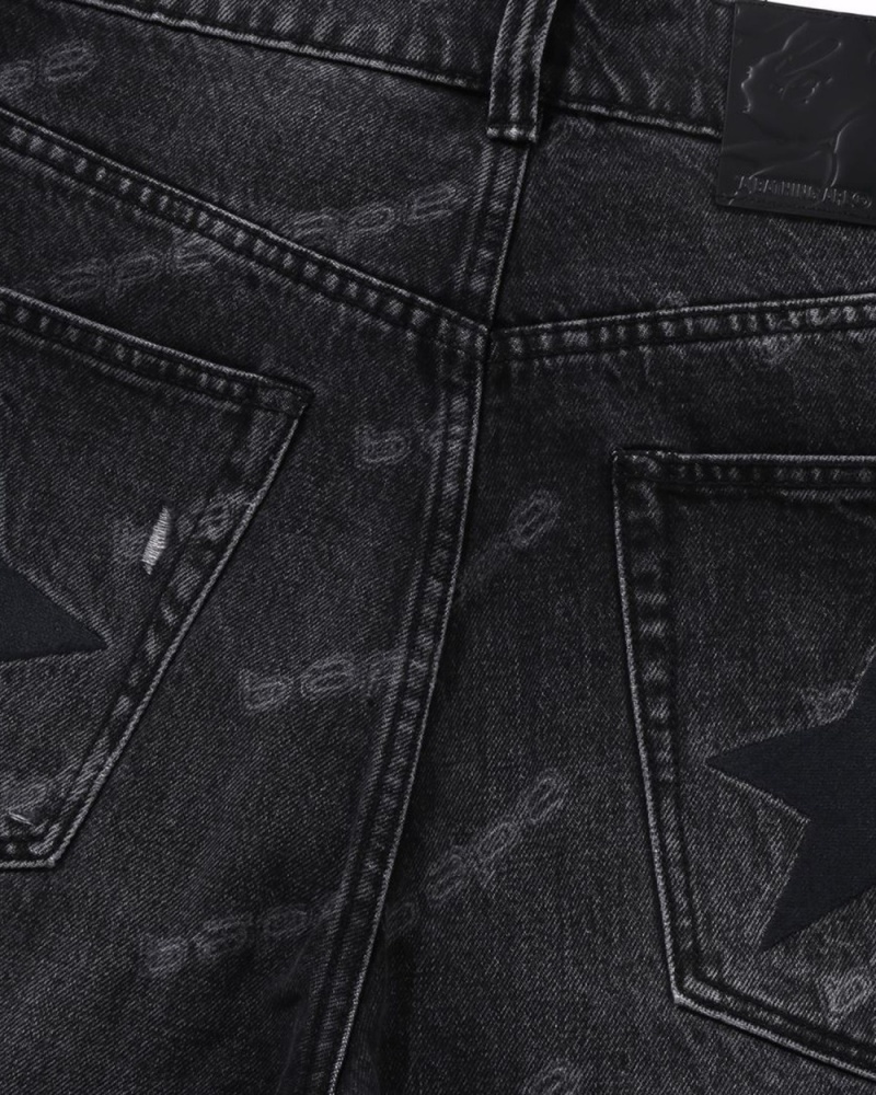 Jean Bape Hexagram Laser Destroy Denim Noir Homme | PFJ-48747645