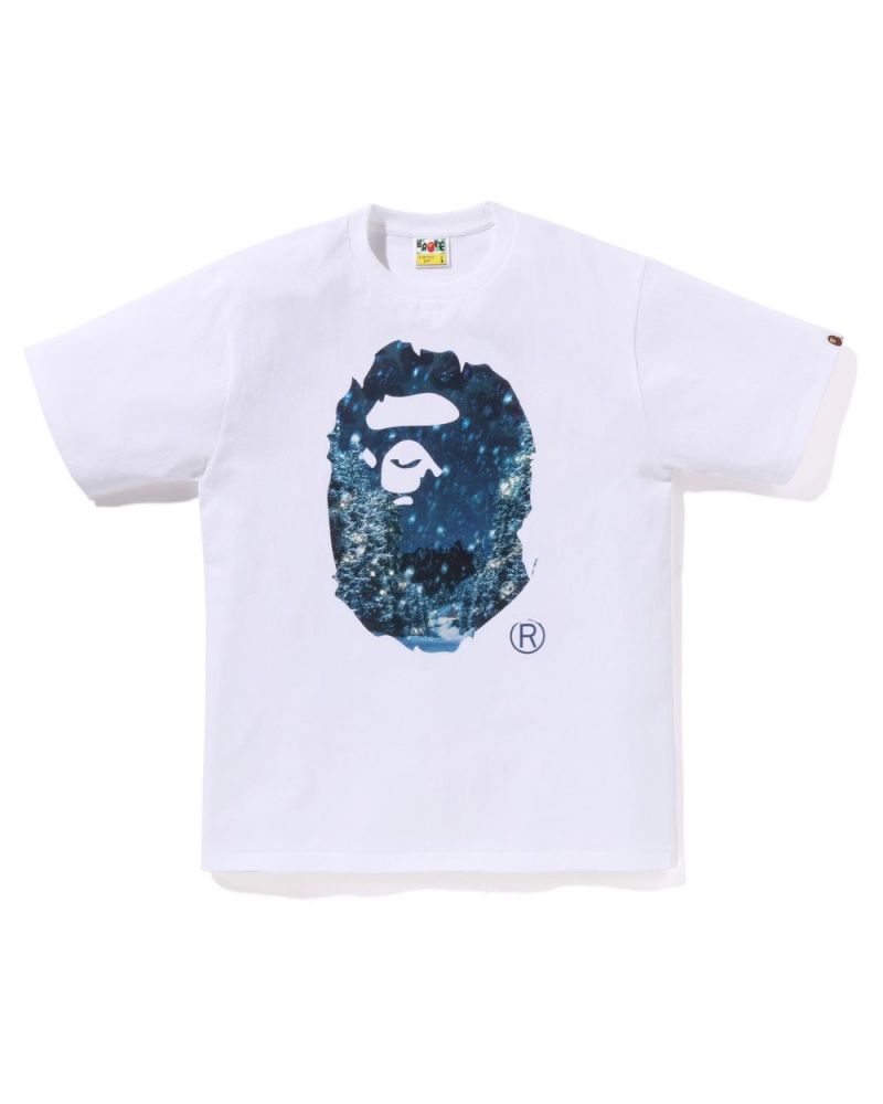 T Shirts Bape Christmas Photo Ape Head Blanche Homme | HFS-39373494