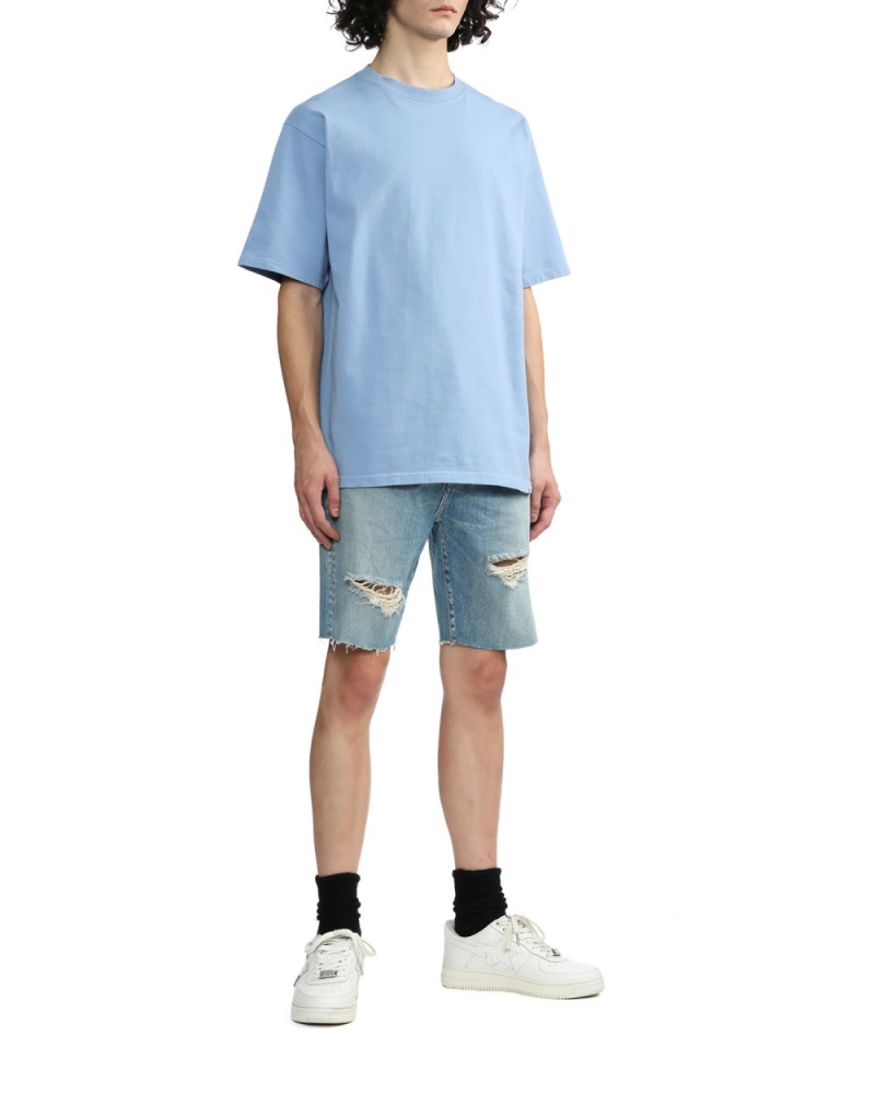 T Shirts Bape Logo embroidered Bleu Clair Homme | LXB-56418125