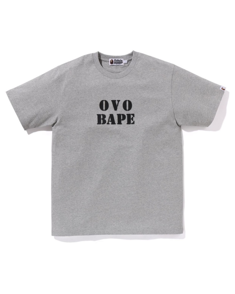 T Shirts Bape X OVO Stencil Logo Grise Homme | DHE-76692703