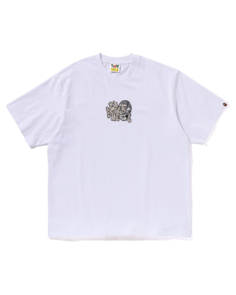 T Shirts Bape Graffiti Ape Head Relaxed Fit Blanche Homme | DDX-77905701