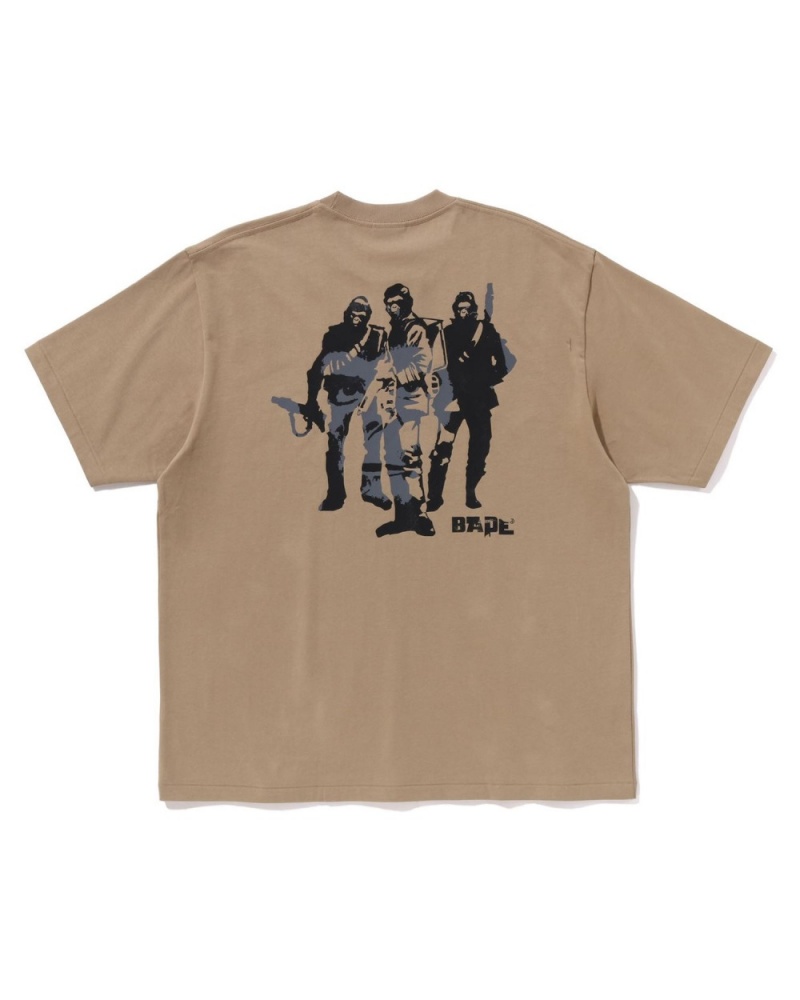 T Shirts Bape Army Relaxed Fit Beige Homme | GIY-92522245