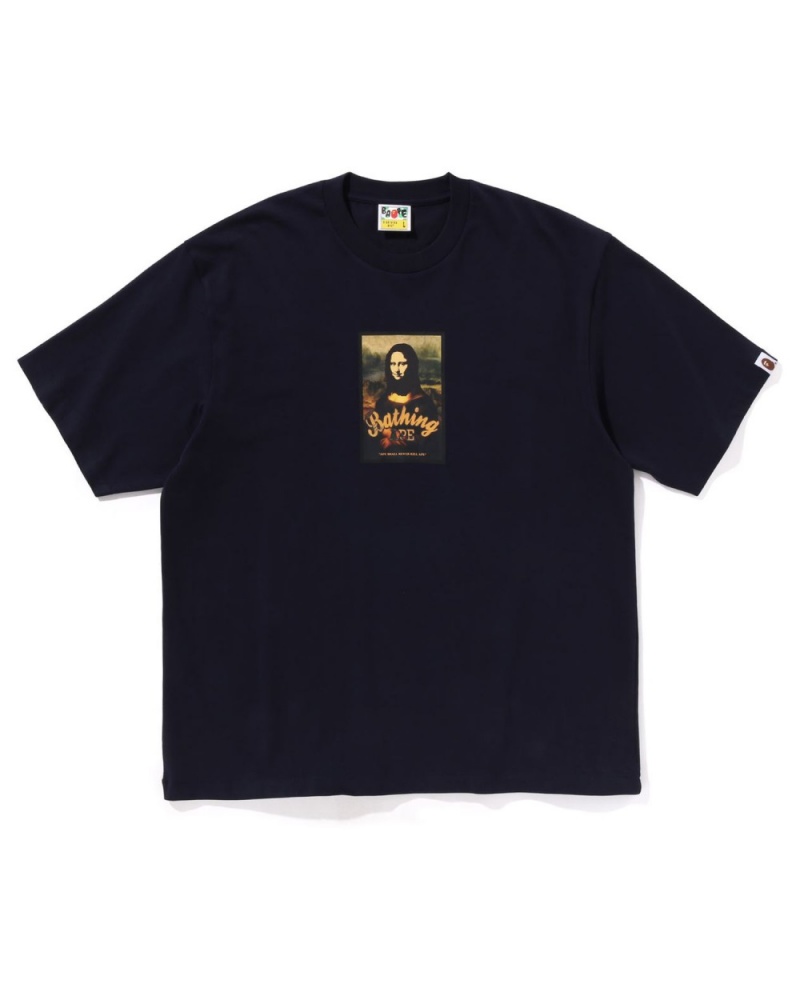 T Shirts Bape Art Print Relaxed Fit Bleu Marine Bleu Homme | ZCE-80504106