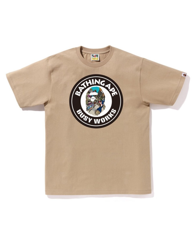 T Shirts Bape Comic Art Busy Works Beige Homme | FOO-48030084