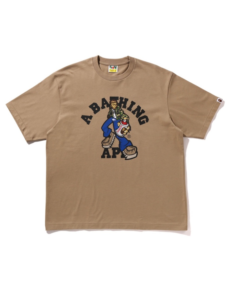 T Shirts Bape Graffiti Character College Relaxed Fit Beige Homme | EMJ-92178383