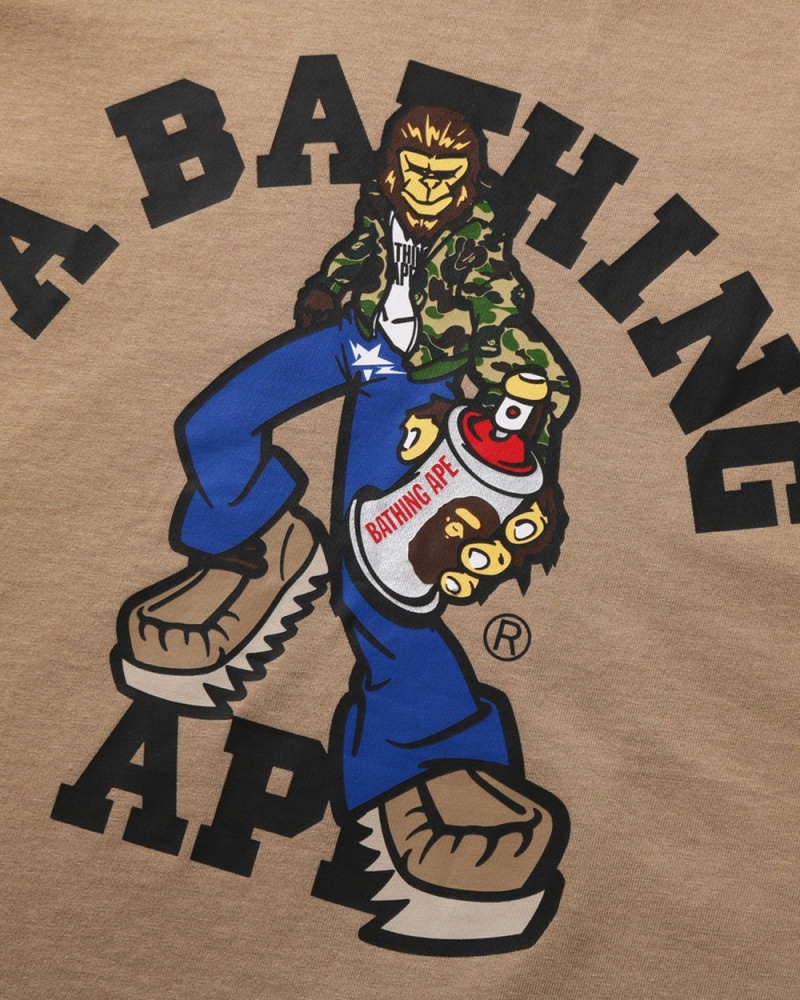 T Shirts Bape Graffiti Character College Relaxed Fit Beige Homme | EMJ-92178383