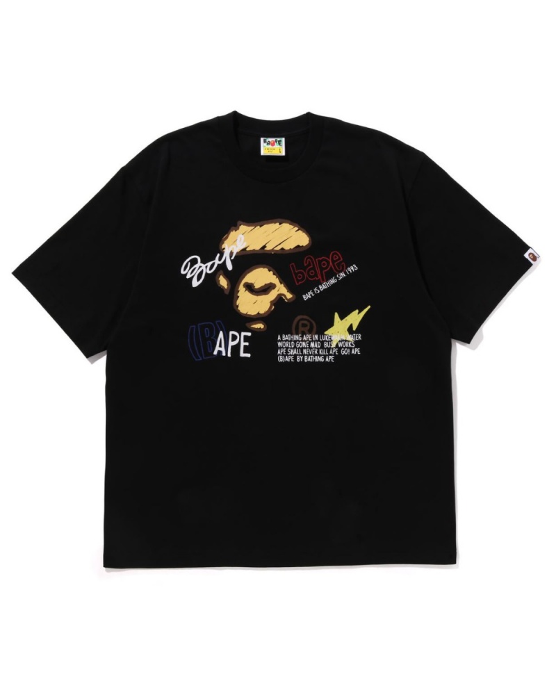 T Shirts Bape Hand Draw Graphique Relaxed Fit Noir Homme | TZV-18560059