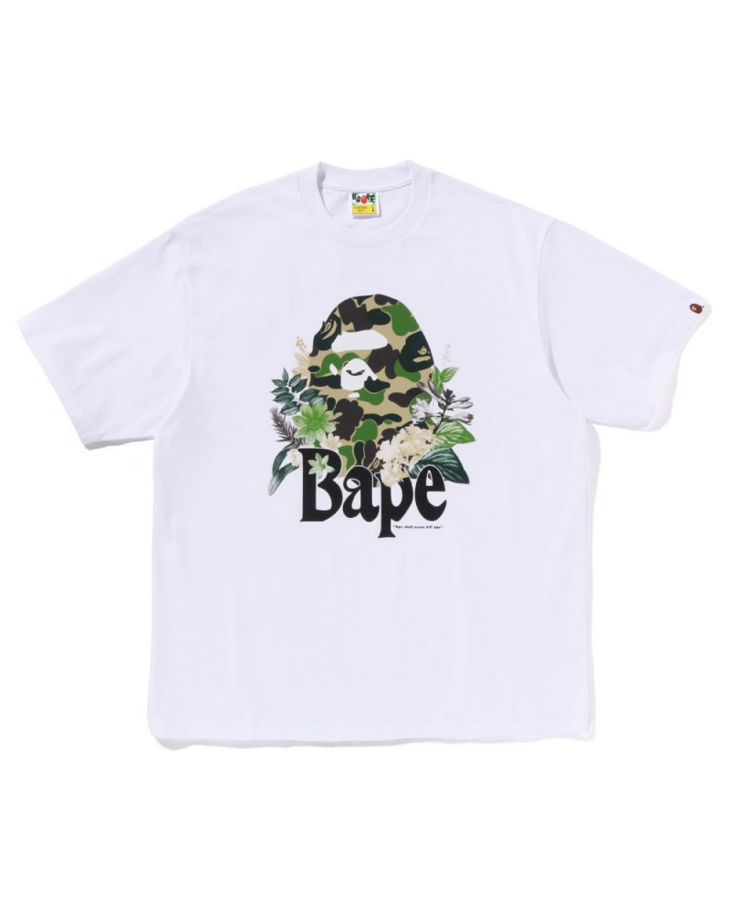 T Shirts Bape Flora Big Ape Head Relaxed Fit Blanche Homme | CMO-26234592