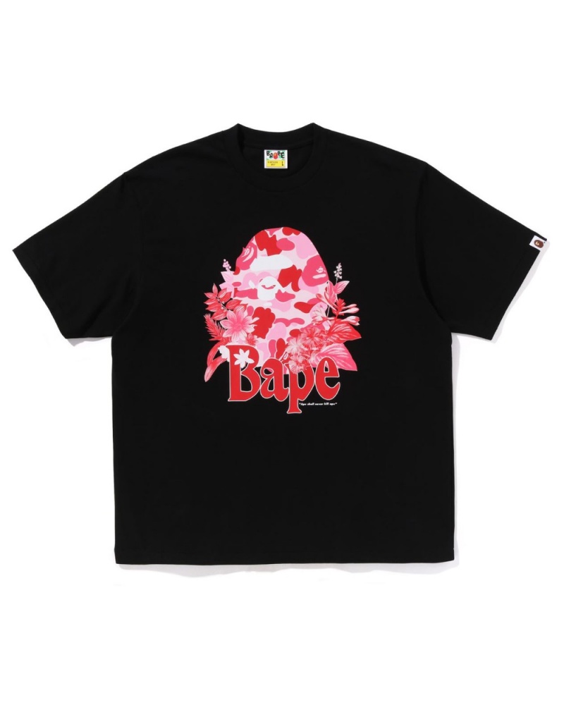 T Shirts Bape Flora Big Ape Head Relaxed Fit Noir Homme | RNL-21099103