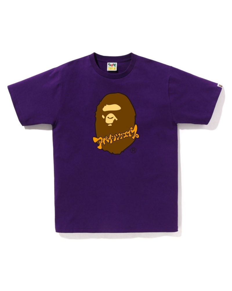 T Shirts Bape Katakana Ape Head Bleu Royal Violette Homme | TLJ-09852253