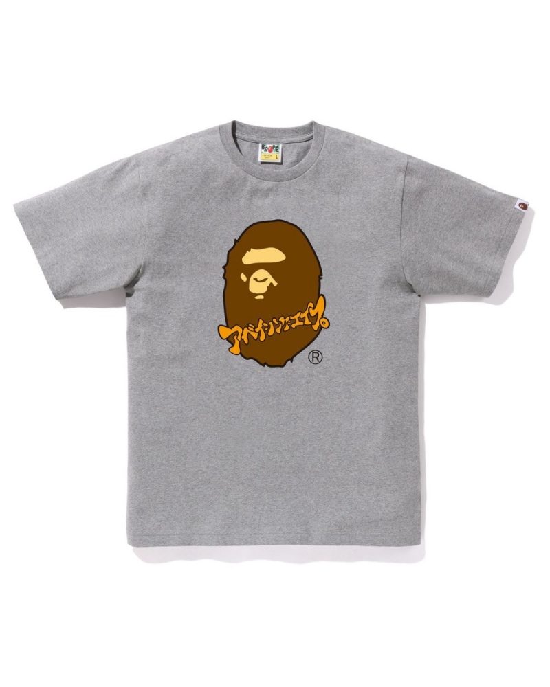 T Shirts Bape Katakana Ape Head Grise Homme | ZBE-51482081