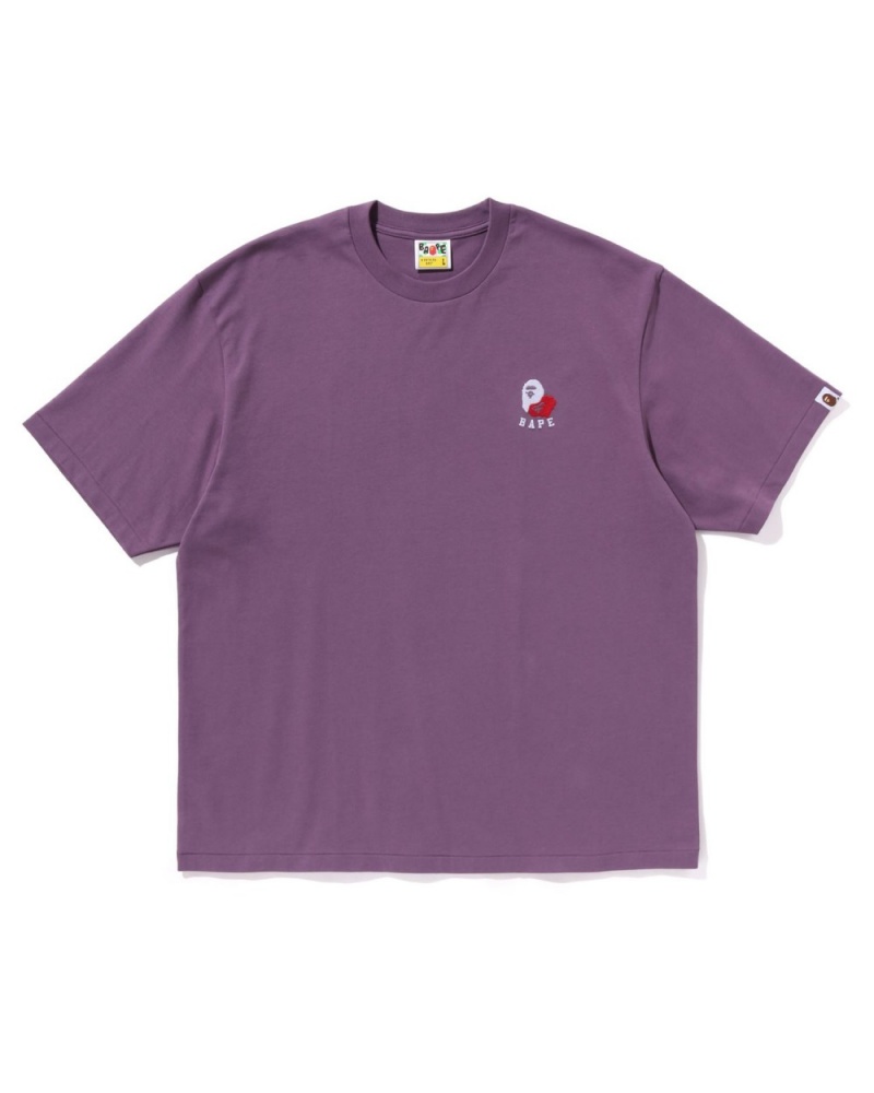 T Shirts Bape Ape Head 2 Point Relaxed Fit Violette Homme | SIM-70029818