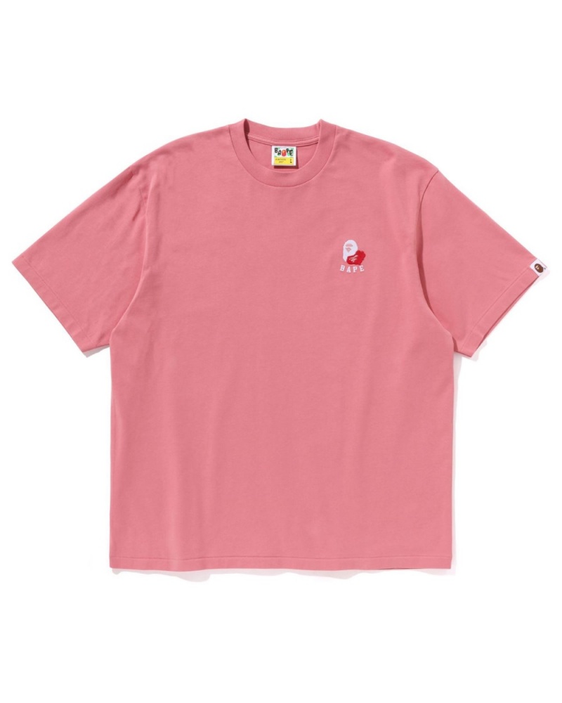 T Shirts Bape Ape Head 2 Point Relaxed Fit Rose Homme | QJQ-01962822