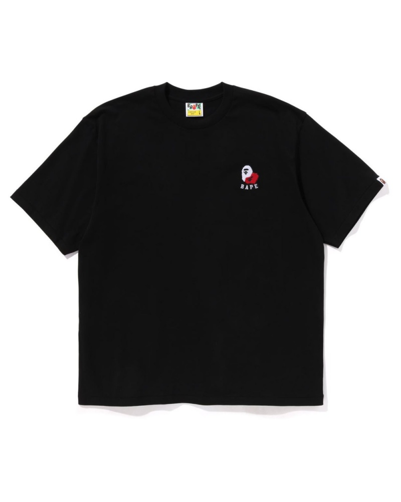 T Shirts Bape Ape Head 2 Point Relaxed Fit Noir Homme | AVL-19714558