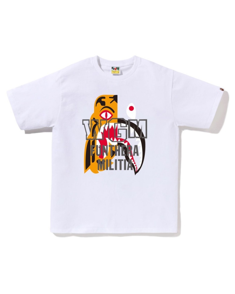 T Shirts Bape Tiger Shark Blanche Homme | JJW-10605195