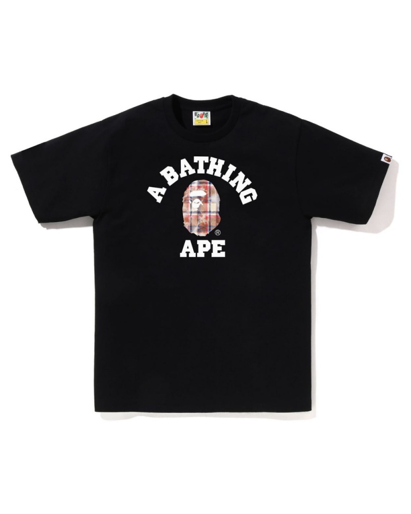 T Shirts Bape Bleach Check College Noir Homme | CRW-62557711