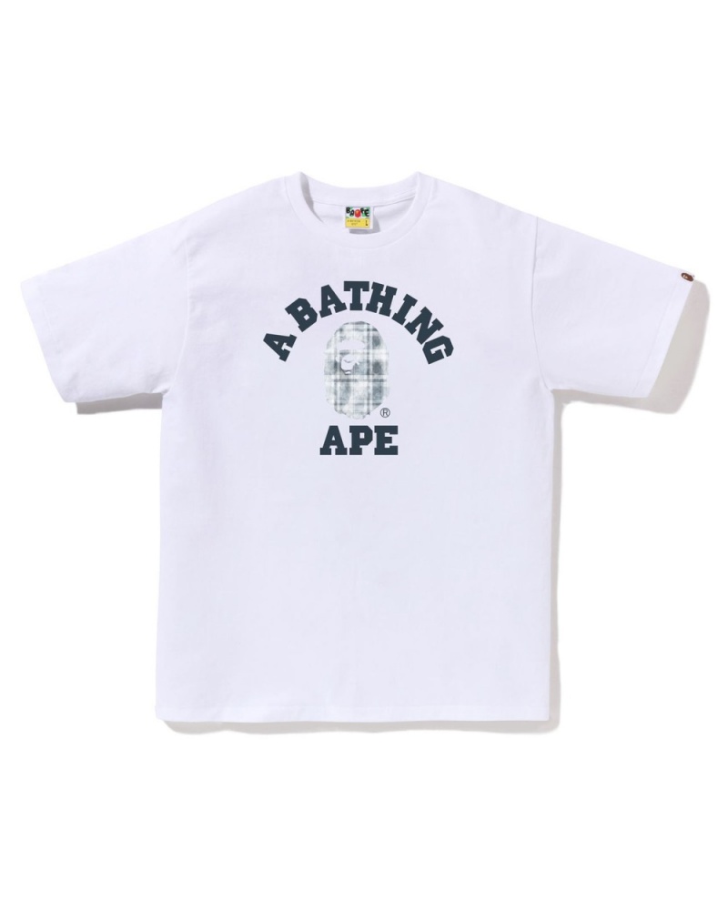 T Shirts Bape Bleach Check College Blanche Homme | ATI-75418013