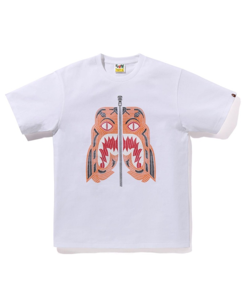 T Shirts Bape Embroidery Style Tiger Blanche Homme | TRO-92584605