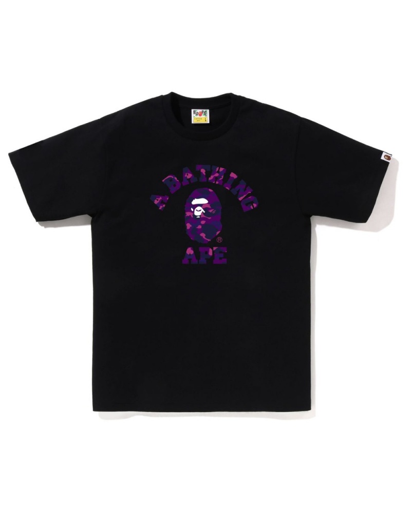 T Shirts Bape Color Camo College Noir Homme | PRO-21488225