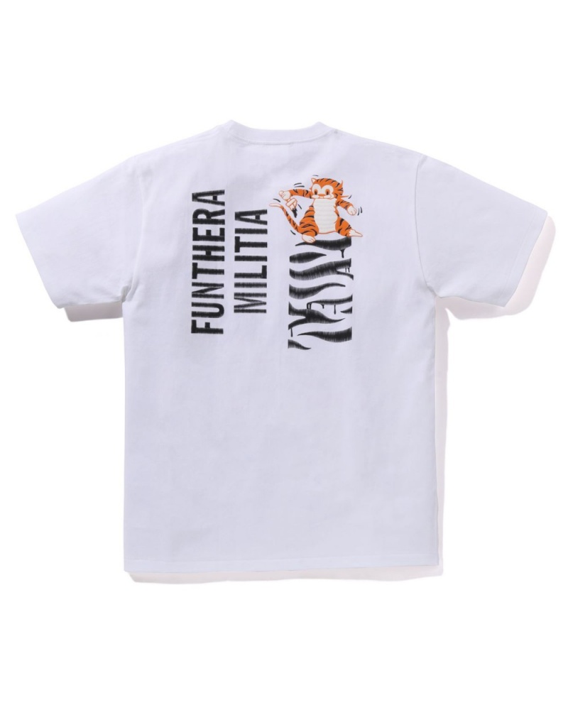 T Shirts Bape Embroidery Style Tiger Blanche Homme | TRO-92584605