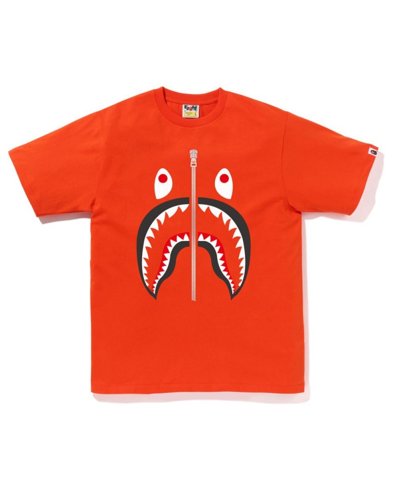 T Shirts Bape Shark Orange Homme | CAD-01030569